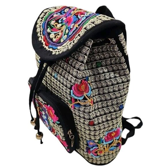 Hand Embroidered 13x9 inch w/Adjustable Straps Colorful Vibrant Backpack - Picture 9 of 9